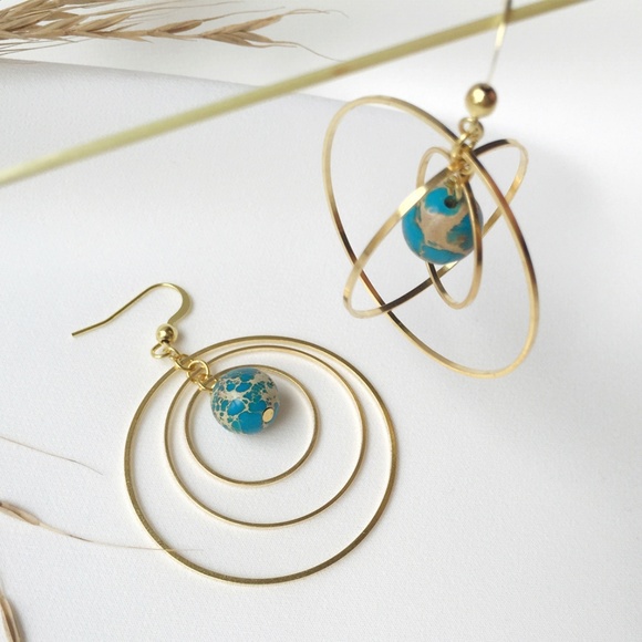 Jewelry - Original Design Handmade Brass Orbit Globe Earring